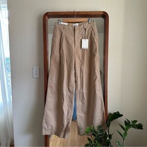 NEW Reformation Malia Wide Leg Pants Khaki Beige Pleated Full Length Women's 26